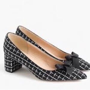 JCrew Collection Size 6 Gently Worn Black and White Tweed Pointy Toe Block Heel.